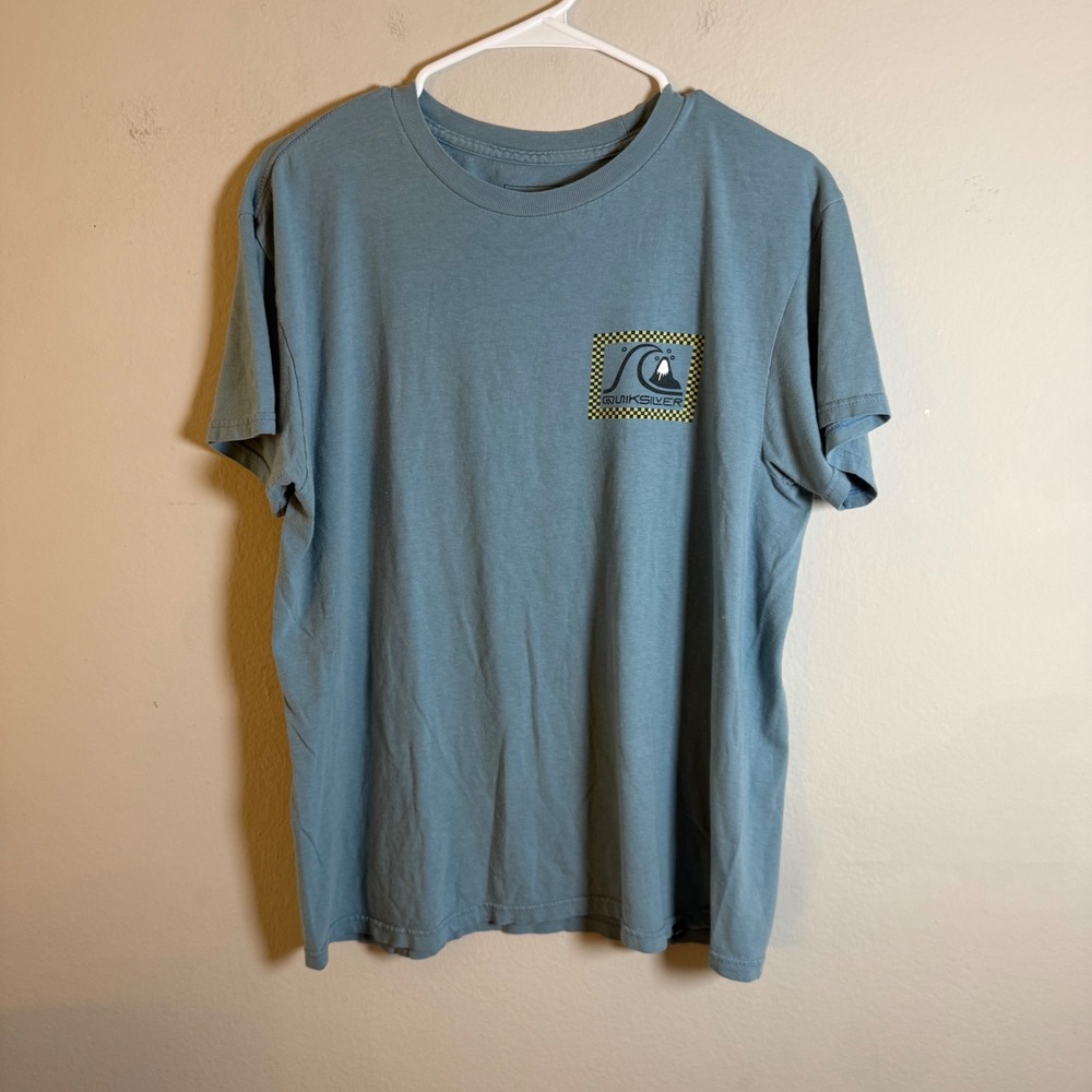 Quiksilver Mens Graphic T-Shirt Blue Checkered Logo Surf Regular Fit Medium